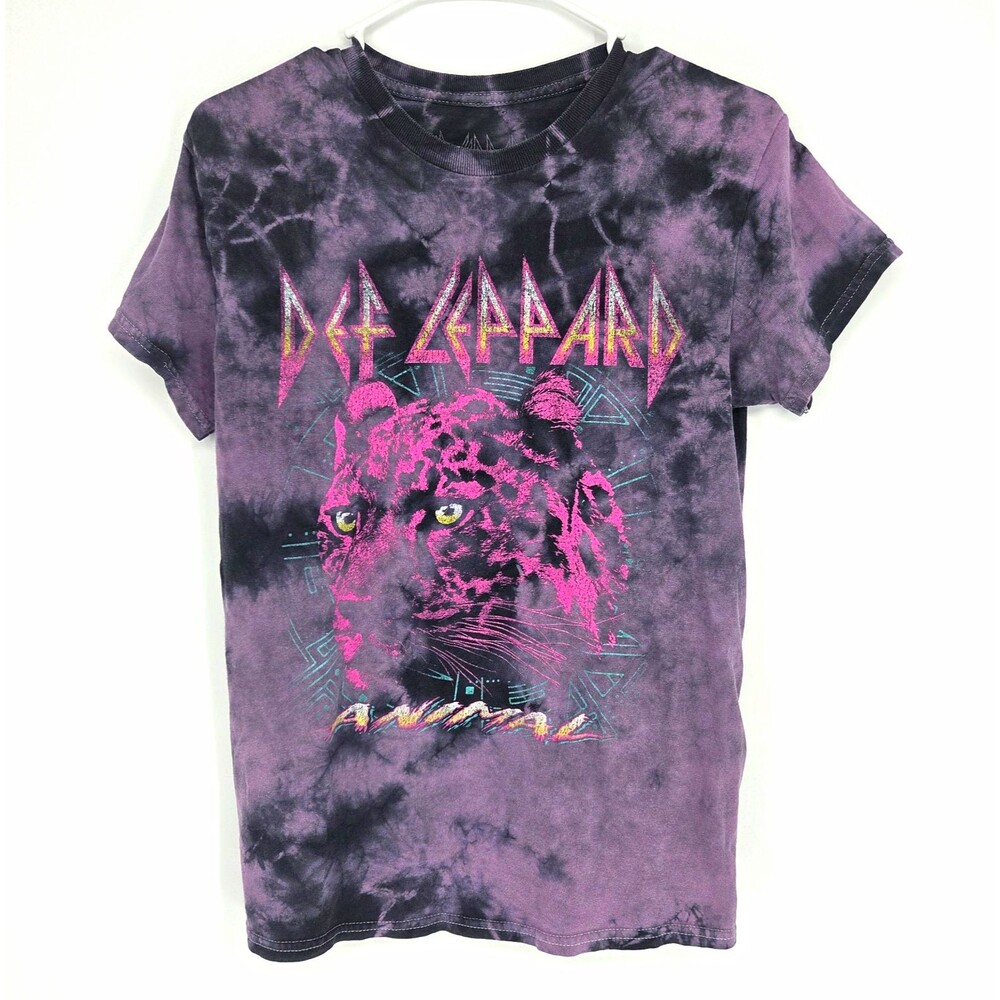Def Leppard "Animal" Graphic Purple Tie-Dye Band Tee Womens Small Cotton
